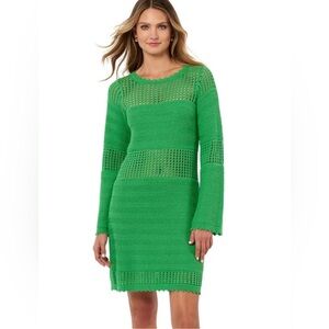 💚💚NWT Edited By Remi Bader Crochet Chic Green Knit Swim Coverup Dress Size L💚💚